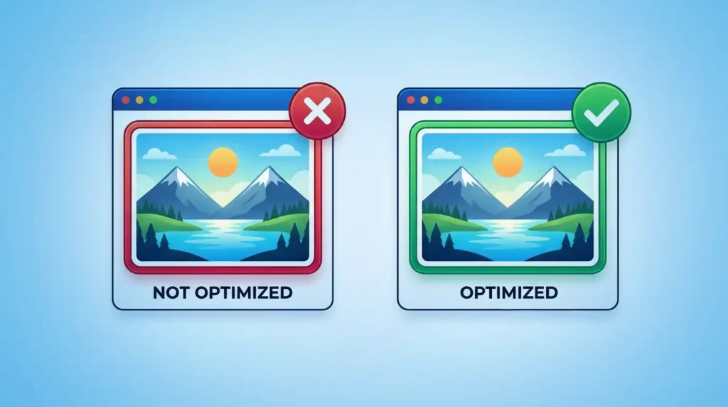 Graphic depicting image optimization with next generation image formats for a WordPress website.